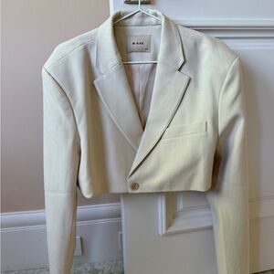 Cream Cropped Blazer with Classic Lapel and Tailored Fit